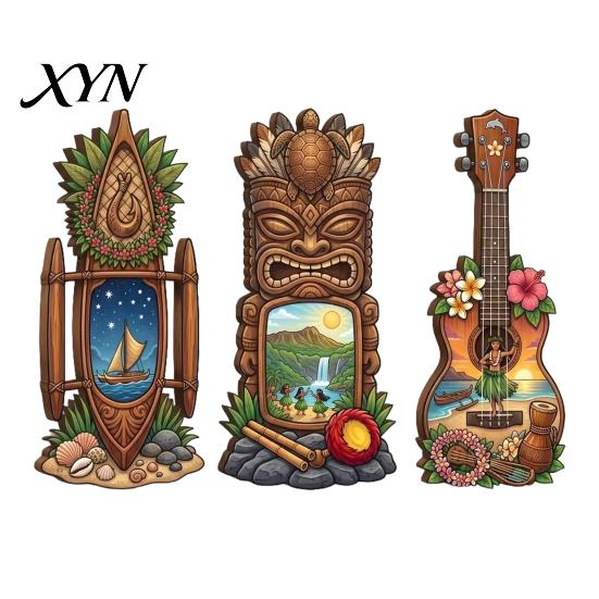 Tropical Home Decor 3Pcs Hawaiian Tiki Wooden Wall Hanging Sign, Surf Coastal Art, Surfing Themed Exquisite Plaque for Bar Patio & Holiday Gift Style