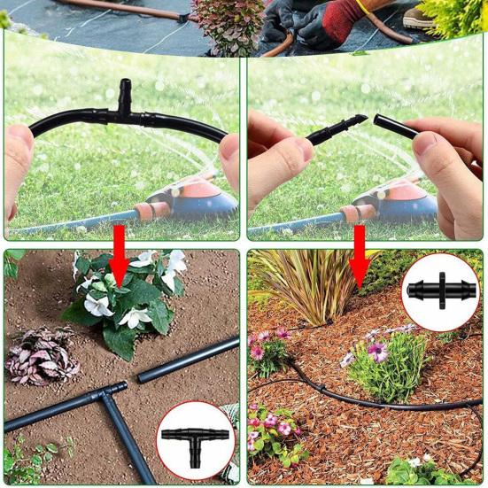 50 шт. Ёршовые соединители для шланга Капельный полив 1/4" Универсальные фитинги Тройник Т-образные соединители для 4/7 Водяной трубки Сад Газон Цветочный горшок