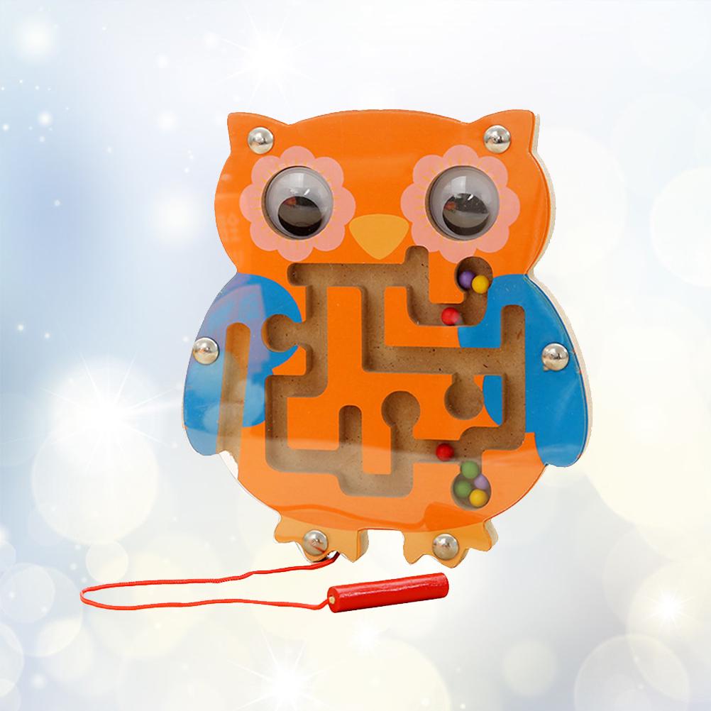1pc Magnetic Wooden Bead Maze Puzzle Wooden Toys Cartoon Owl Shape for Kids (Random Color)