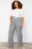 Женские стильные серые трикотажные брюки больших размеров с детальной талией