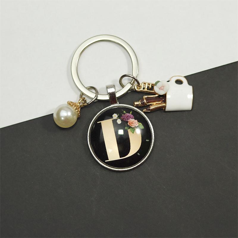 1PC Monogrammed Keychain Simple Pearl Keychain Small Gifts Keychain Black Gift Multi-Style