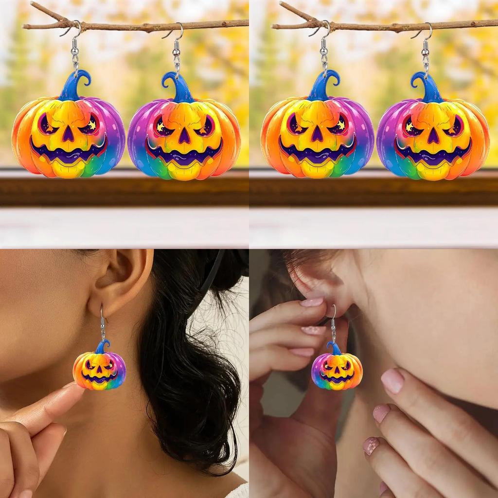 Halloween Creative Themed Colorful Pumpkin Pattern Women Acrylic Earrings