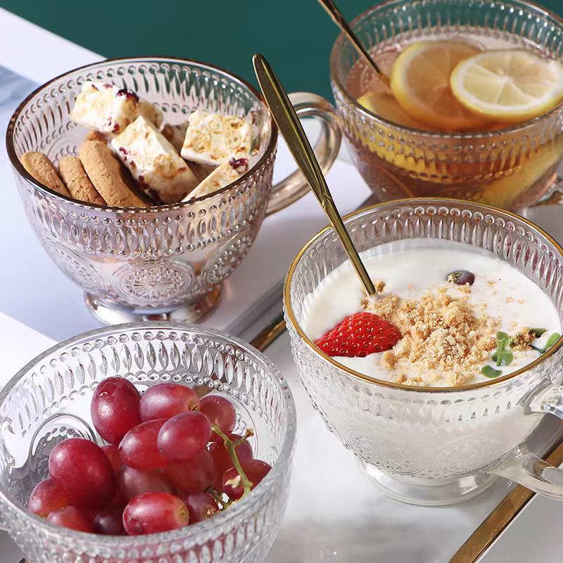 Nordic Style Retro Relief Sunflower Glass Coffee Cup Milk Cup Breakfast Cup Large Capacity 1-2 Pcs Available