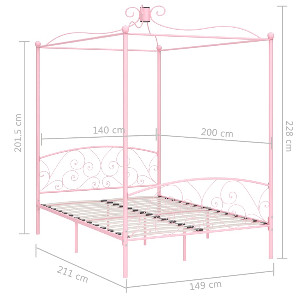 vidaXL Himmelbett-Gestell Rosa Metall 140 x 200 cm