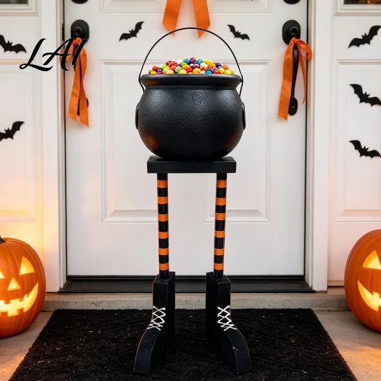 Decorative Props for Halloween Cauldron Candy Bowl 20 Inch Witch Leg Dish Bucket Eye-catching Seasonal Party Decor Plastic Large Pot Bucket