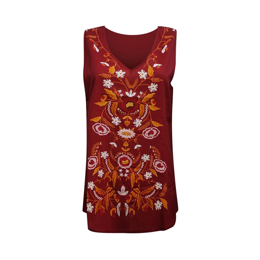 Women's Casual V-neck Ethnic Wind Printed Chiffon Shirt Undershirt Top