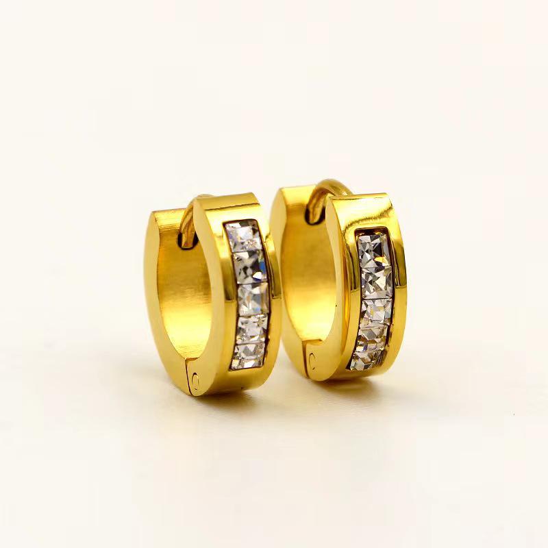 Korean-Style Titanium Steel Flash Diamond Buckle Earrings for Men & Women