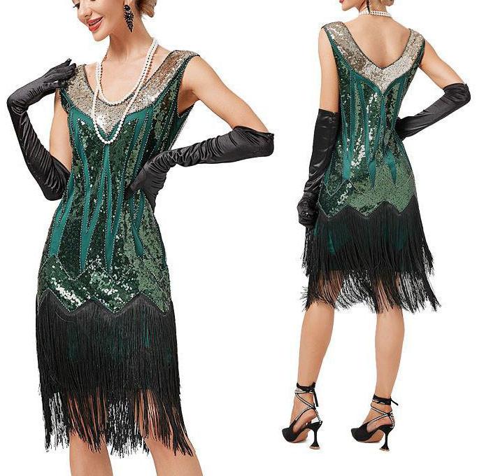 Women's Party Sexy Dress Fashion Solid Color Sequin Fringe Dress