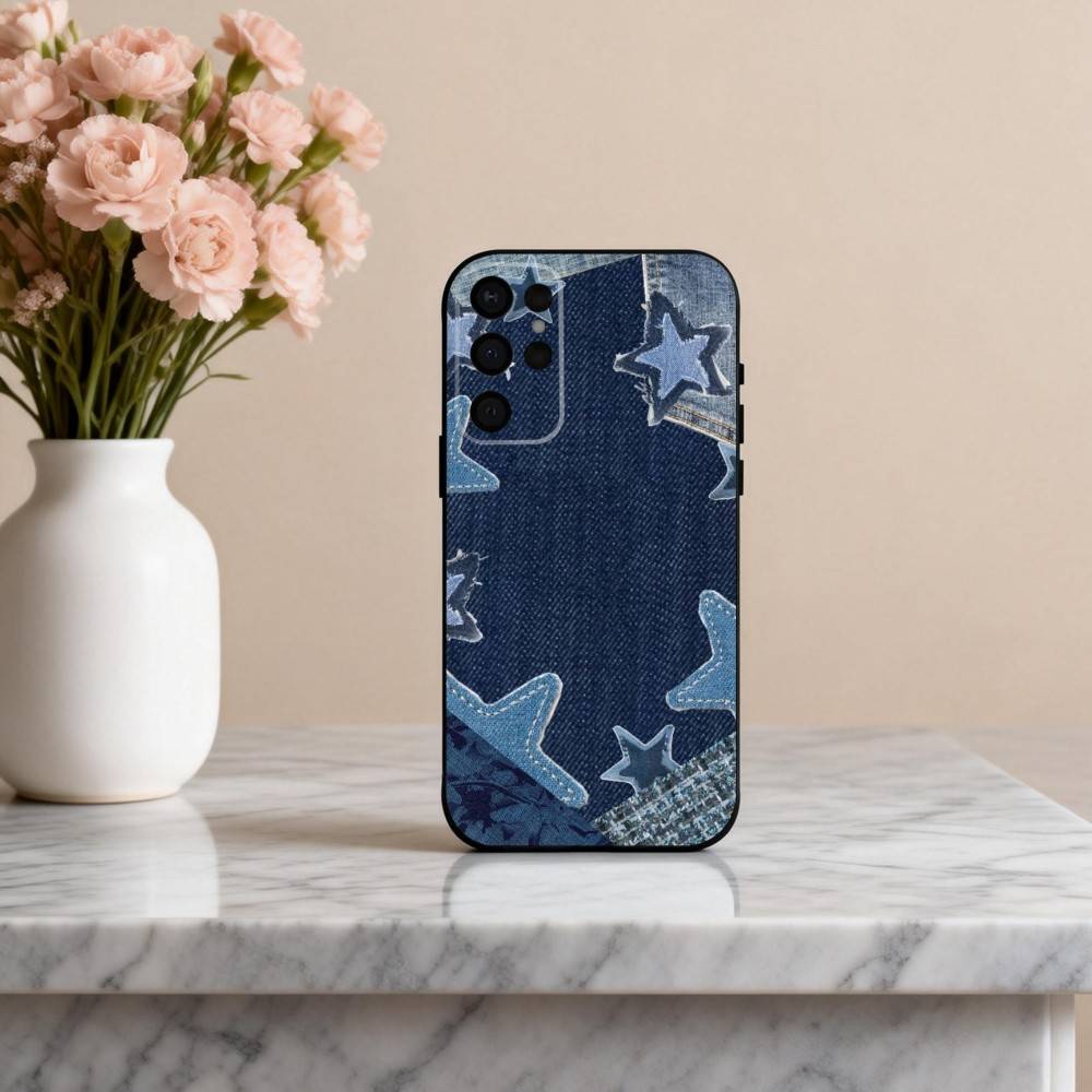R-Ретро D-джинсовые нашивки Чехол для телефона для Samsung S25,24,23,22,30,21,10,9,Ultra,Plus,Lite,FE,4,5 G Мягкий черный чехол
