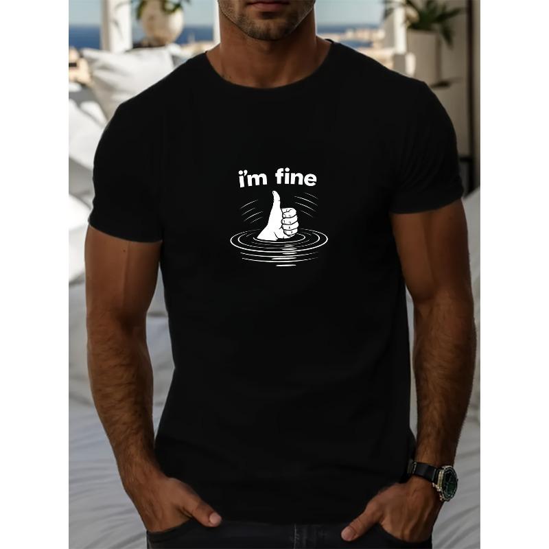 Мужская летняя повседневная футболка с круглым вырезом и принтом 'i'm Fine' (Европейский размер)