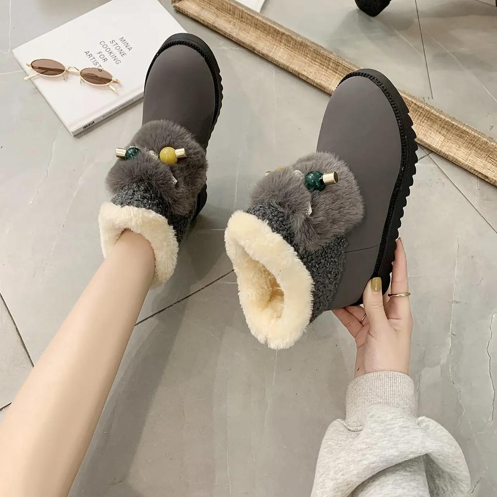 Модные меховые ботильоны женские зимние ботинки на толстой подошве женская обувь до щиколотки платформа круглый носок ботинок защитные зимние водонепроницаемые нескользящие удобные