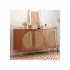 Buffet avec 3 portes en rotin Grande commode avec poignées en métal, noyer 129.8x40x76 cm