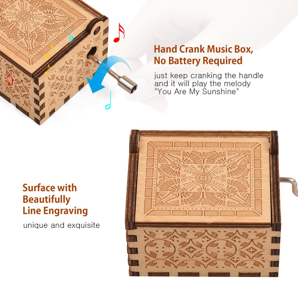 Винтажная деревянная музыкальная шкатулка размером с ладонь, с ручкой, деревянный корпус, музыкальная шкатулка, красивый резной деревянный музыкальный гаджет с мелодией