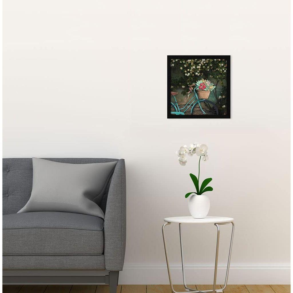 Винтажное настенное искусство «Уличный велосипед города», настенная живопись в рамке, многоцветная, абстрактная, 13X13 дюймов, набор из 1 шт.