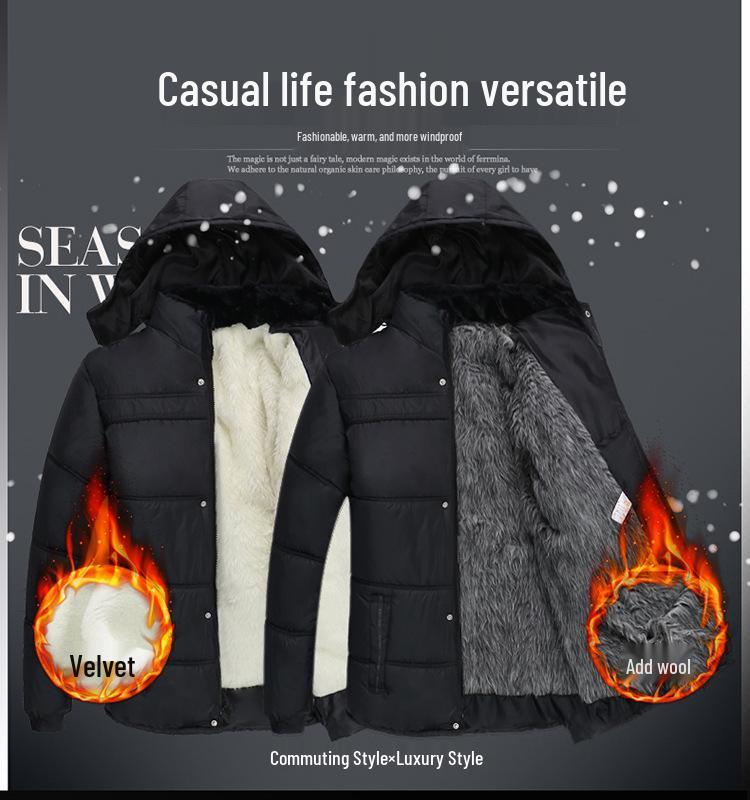 Мужское хлопковое пальто средней длины для пожилых – Теплое, утолщенное, на плюшевой подкладке
