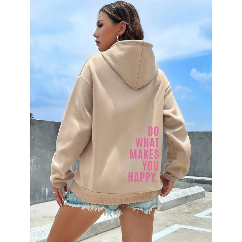 Делай то, что делает тебя счастливым. Розовая буква. Женская одежда. Уличная толстовка. Повседневная универсальная женская толстовка в стиле хип-хоп. Модные толстовки с капюшоном.