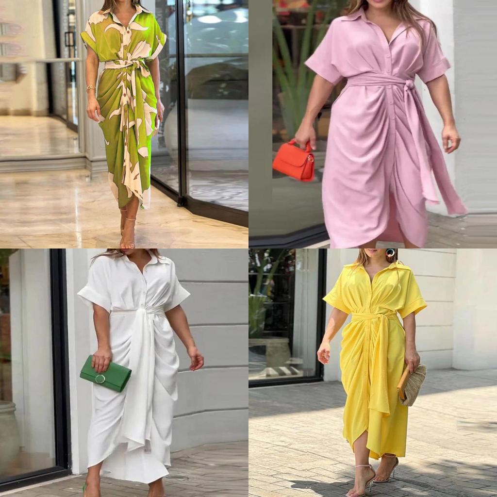 Stylish Summer Girl Dress With Shirt Collar In Polyester For Casual Wear