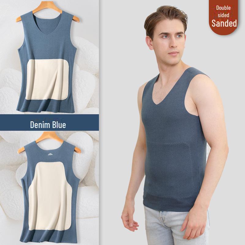 Мужской бесшовный шелковый жилет: Теплый, на бархатной подкладке, с подогревом сзади, облегающий крой, большой размер, идеально подходит для осени и зимы.