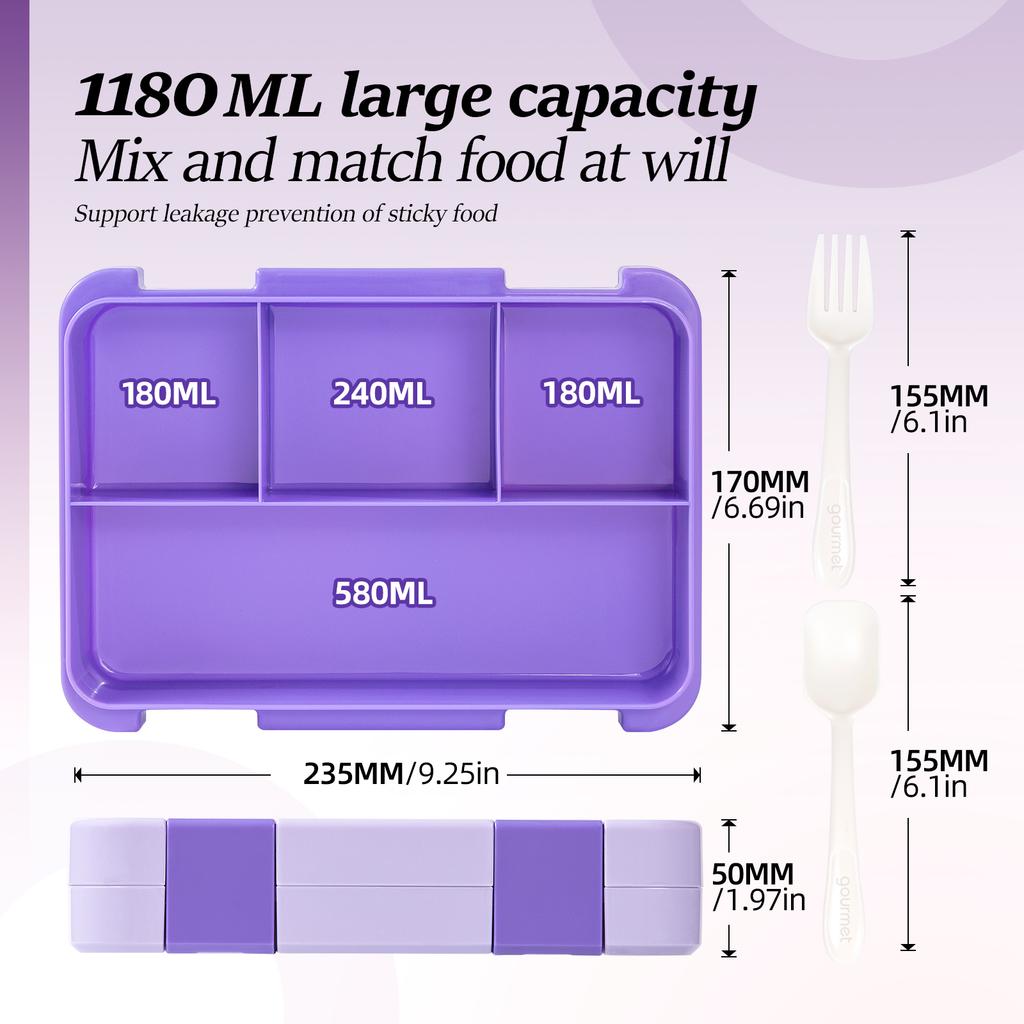 40oz Cartoon Pattern Bento Lunch Box Set Leak Proof Removable Dividers Meal Container for School Office Picnic Food Snack Prep