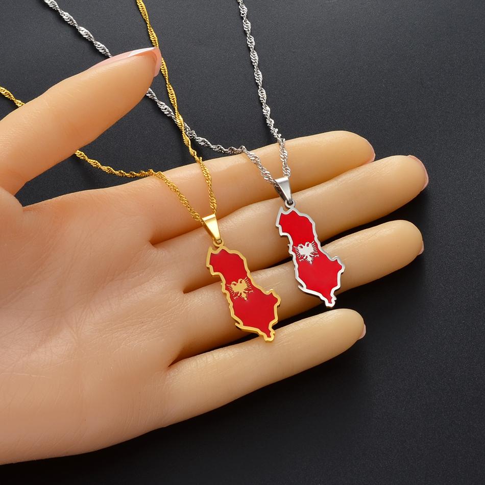 Anniyo Албания карта и Орел Флаг Подвеска Ожерелья для Женщин Мужчин Золотой Цвет/Серебряный Цвет Албанские Украшения #148921