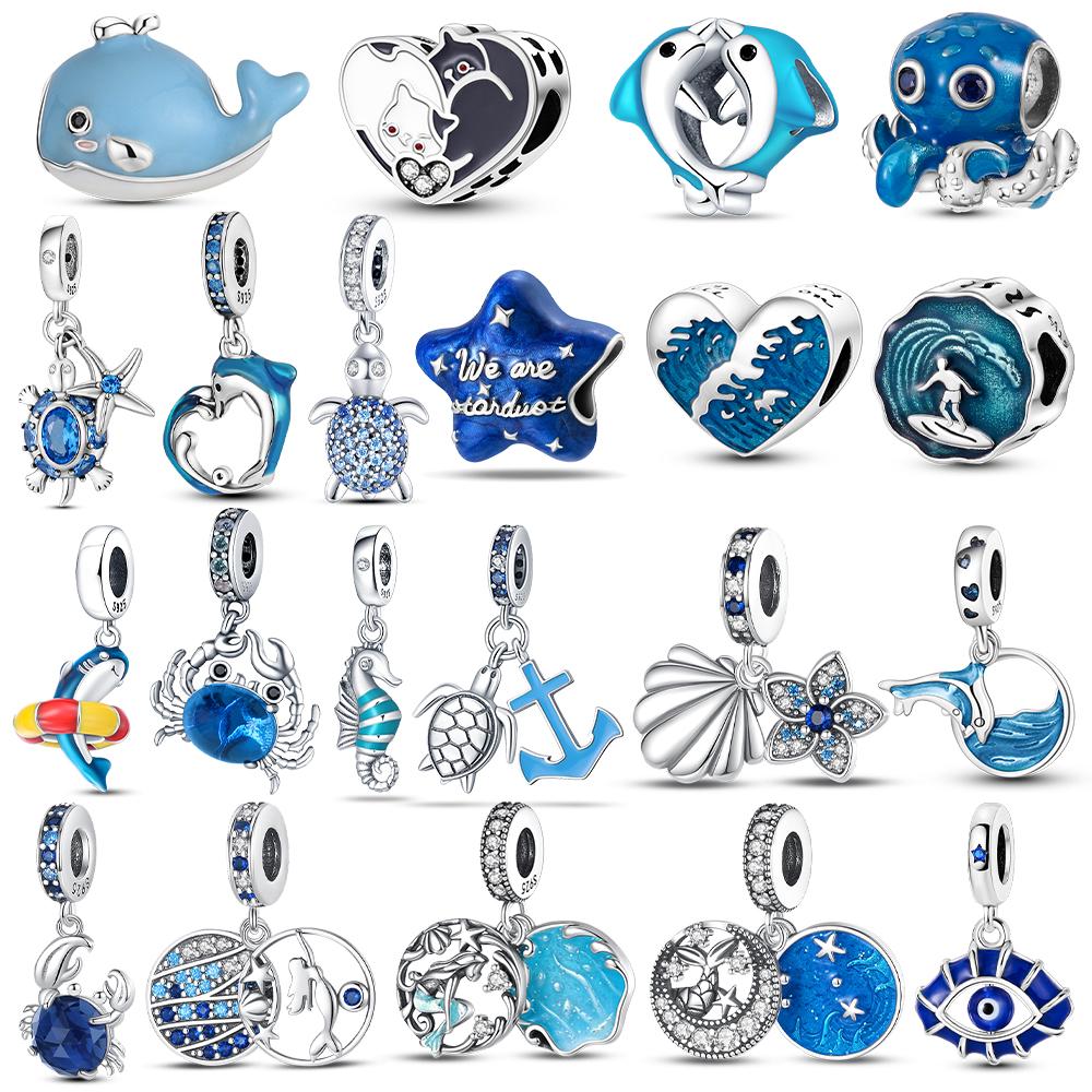 Original Ocean Series Fit 3Mm Bracelet 100% Authentic Copper Turtle Crab Mermaid Charm Beads Diy Jewelry Gift