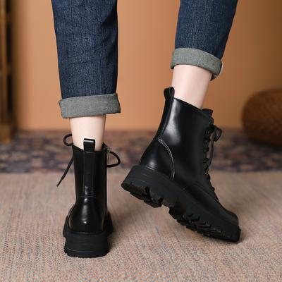 Женские осенне-зимние мотоциклетные ботинки в британском стиле, короткие ботинки на платформе с боковой молнией для женщин