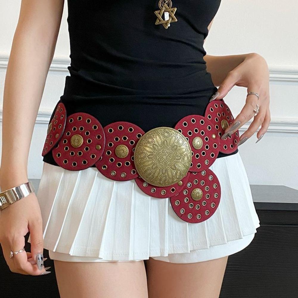 Metal Hollow Out Belts Y2K Cowboy Waistband Casual Metal Buckle Belts Women