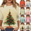 Women's O-Neck 3/4 Sleeve Christmas Print Top