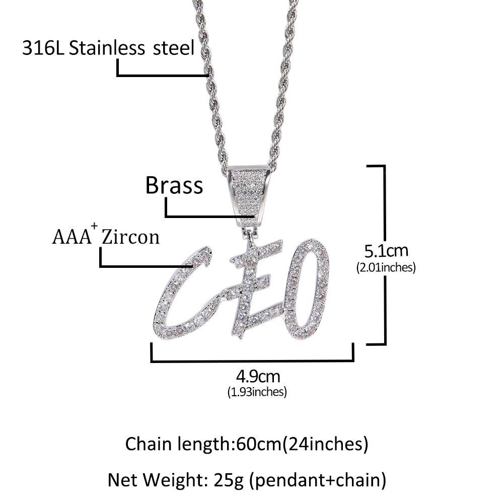 THE BLING KING Custom Large Size Sharp Cursive Initial Letter Pendant Tennis Chain Iced Out Cubic Zircon Necklace Hiphop Jewelry