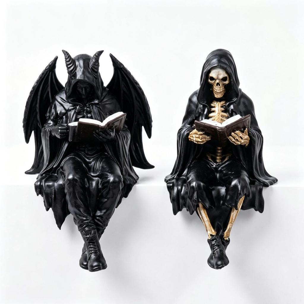 Spooky Gothic Bookshelf Decor Fantasy Robed Figurine for Shelf Tabletop Bookcase Corner Cabinet Library Room Garden Reading
