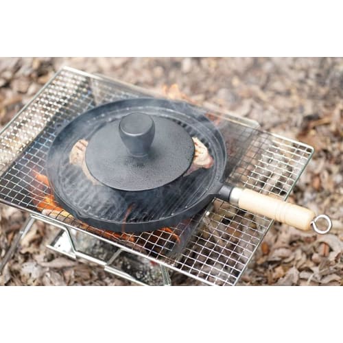 Ikenaga Iron Works Grill Pan with Wooden Handle, Induction and Gas Compatible, 26cm