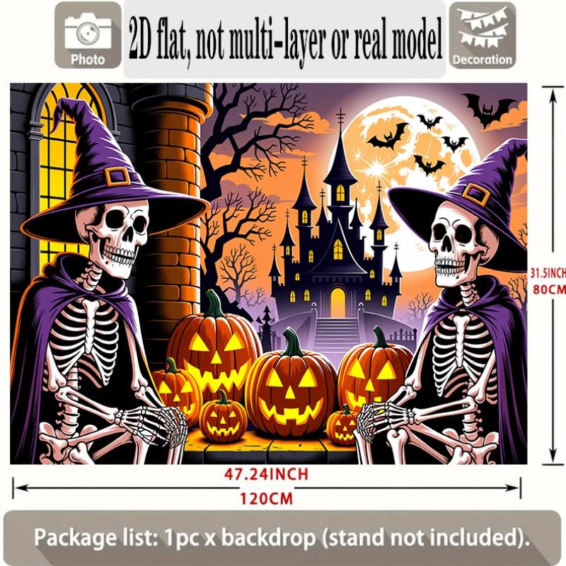 Party Backdrop Halloween Castle Flat Banners Spooky Skeletons Pumpkins Celebrations Wedding Event Photo Background Front Door Decor