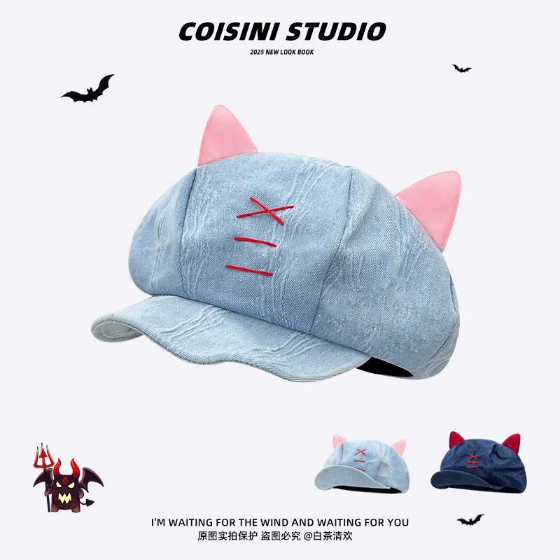 Devil Diablo Series Little Devil Ears Octagonal Hat Girls Retro Niche Sweet Cool YK Cloud Painter Hat