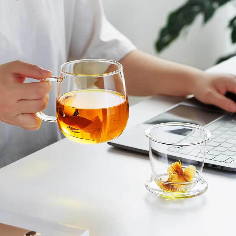 520ml Heat-Resistant Glass Tea Infuser Mug with Lid and Handle