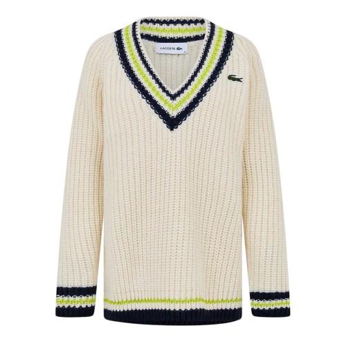 Lacoste Womens/Ladies Striped V Neck Relaxed Fit Sweater Top