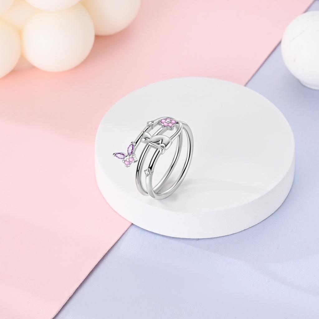 copper Plated Pink Cat Ring Infinite Authentic Design Heart Zircon Wedding Anniversary Rings Jewellery Gift Ideal For Women