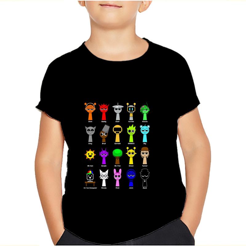 Sprunki Incredibox Детская футболка для девочек Игровые летние топы для малышей Футболки для малышей Детская одежда Футболки с героями мультфильмов Повседневная одежда с коротким рукавом