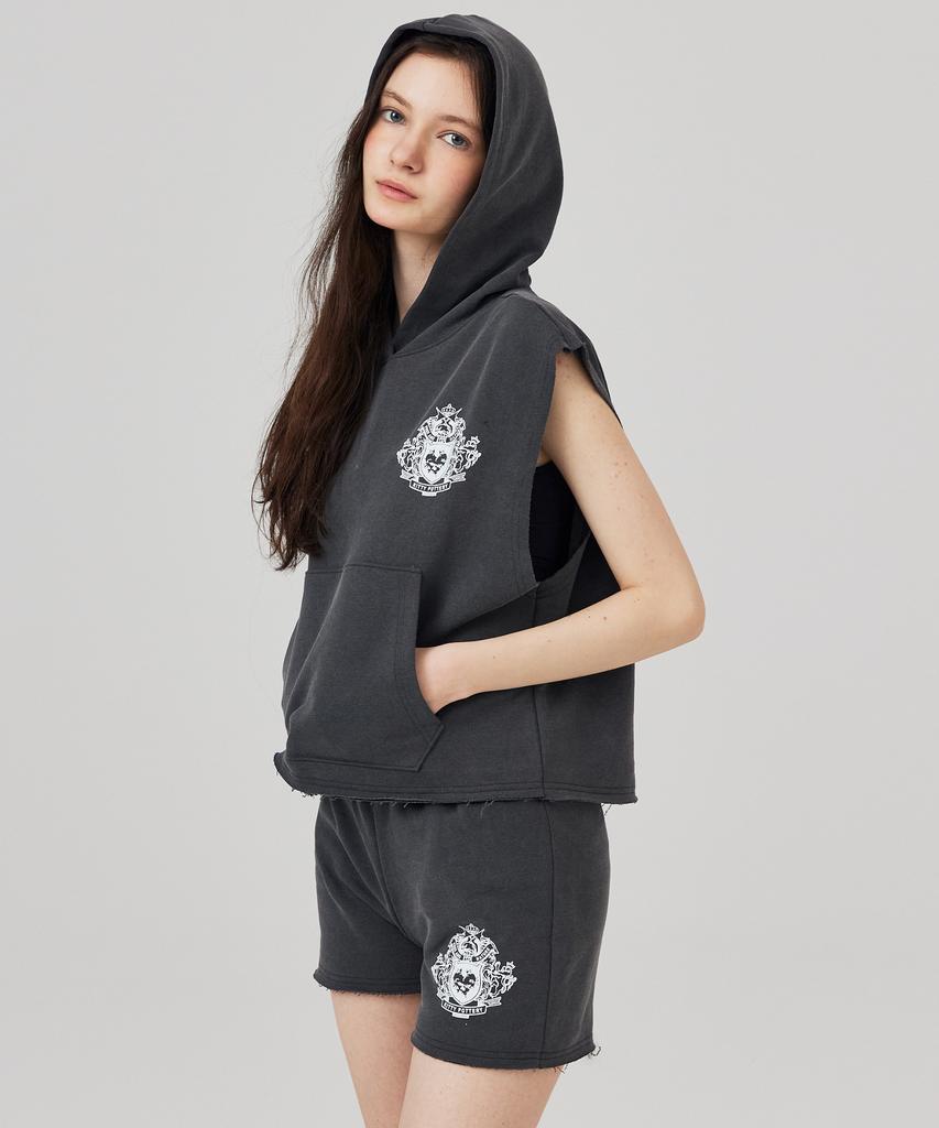 KITTY POTTERY Sleeveless Hooded Sweatshirt Charcoal
