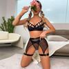 Aduloty Женское сексуальное нижнее белье на косточках, бюстгальтер пуш-ап, гламурный черный сетчатый вырез, новое эротическое белье, комплект стрингов с подвязками на ногу