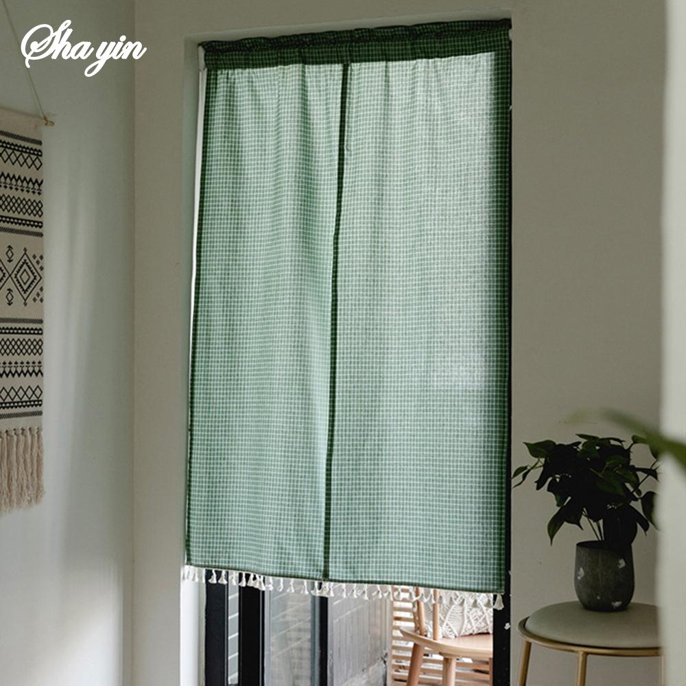 90*180CM Cotton Linen Blackout Door Curtain Ins Non-Perforated Fabric Partition Hanging Shading Curtain for Household Partitions