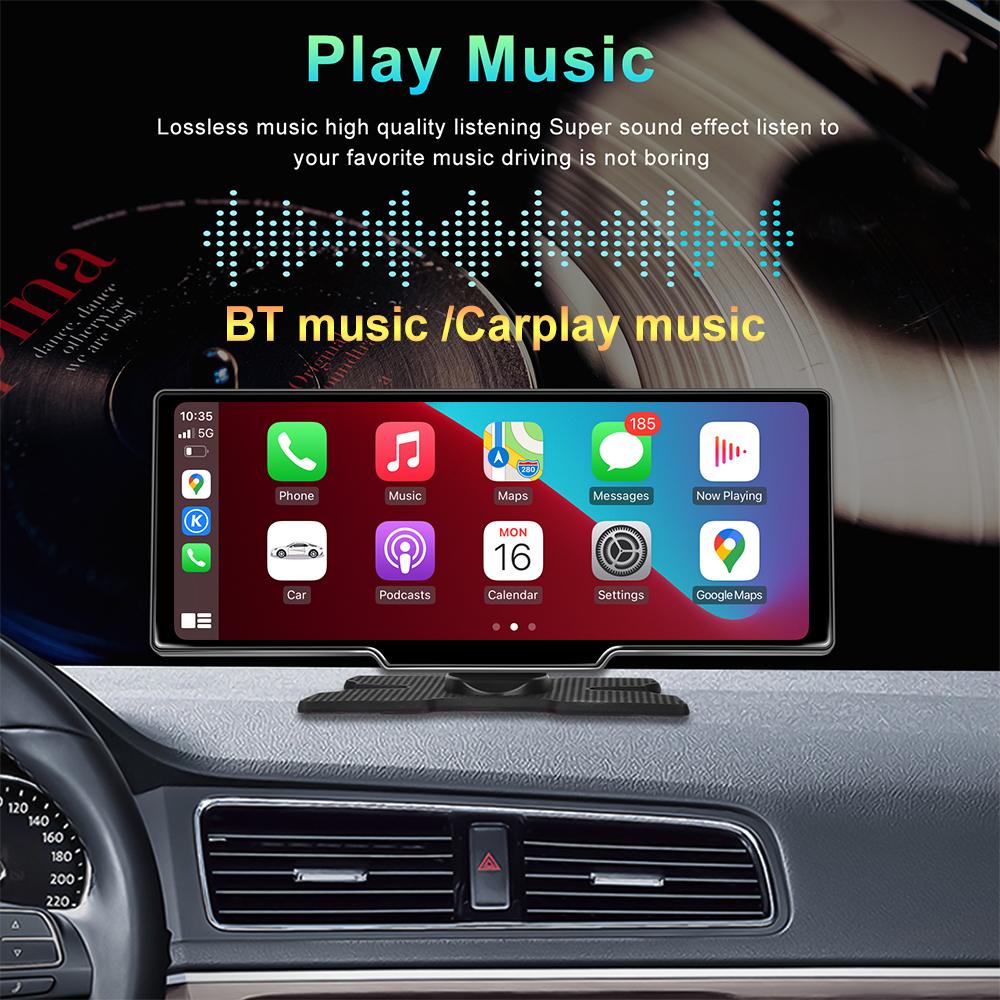10,26-дюймовый видеорегистратор DVR Car Carplay android auto беспроводной видеорегистратор с двумя объективами BT FM AUX 64G OBD мониторинг парковки
