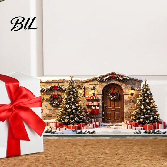 Christmas Theme Stickers Snow House Wall Sticker, Removable Self-Adhesive PVC Decals Scene Decal, Waterproof Decorative Decal for Holiday