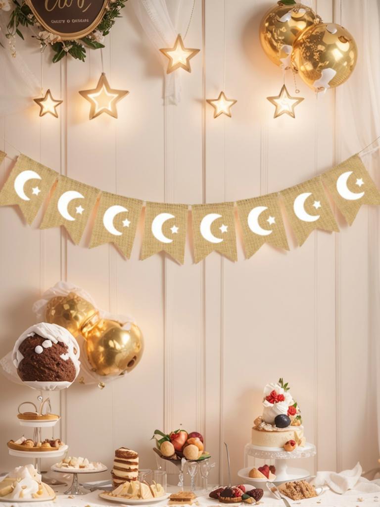 Ramadan Mubarak Burlap Banner Moon Star Decor Islamic Muslim Festival Party Supplies Hanging Ornament Flag Home Wall Decor Gift