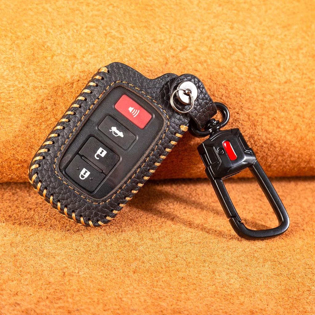For Toyota Key Fob Cover Keychain Leather Car Key Case Fob Holder Compatible Highlander Tacoma Tundra Rav4 4Runner Camry Sequoia Corolla Prius