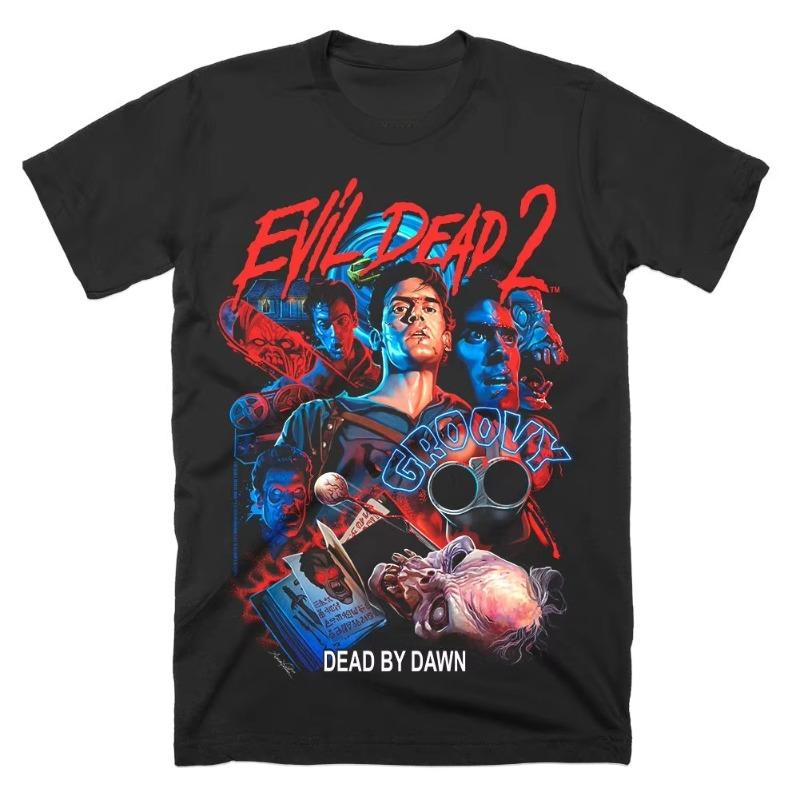 Evil Dead  TShirt Unisex Ummer Groovy Dead By Dawn Cult Horror Graphic Short Sleeve Streetwear Loose Fit s Horror Fan Tee