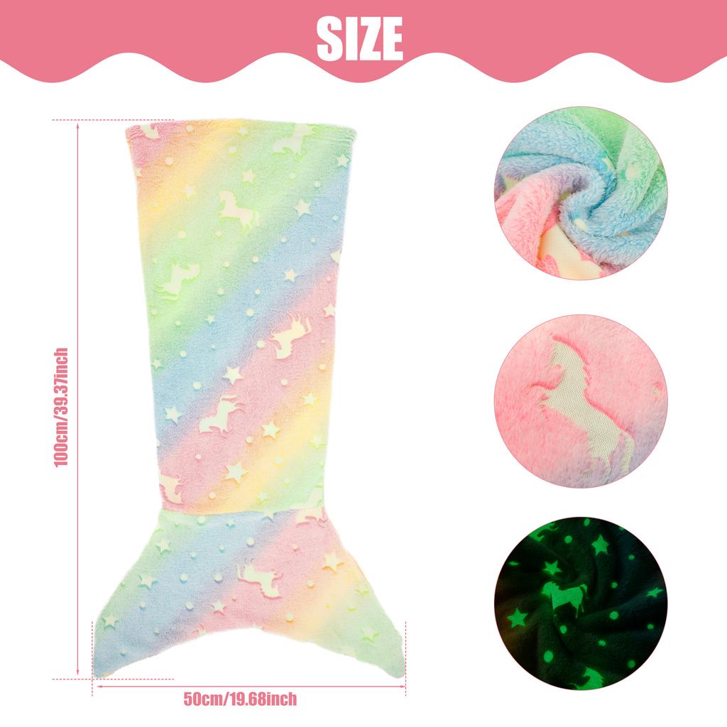 Детское светящееся в темноте одеяло, мягкое фланелевое одеяло с хвостом русалки и радужным узором в виде рыбьей чешуи для девочек, спальный мешок, НОВЫЙ