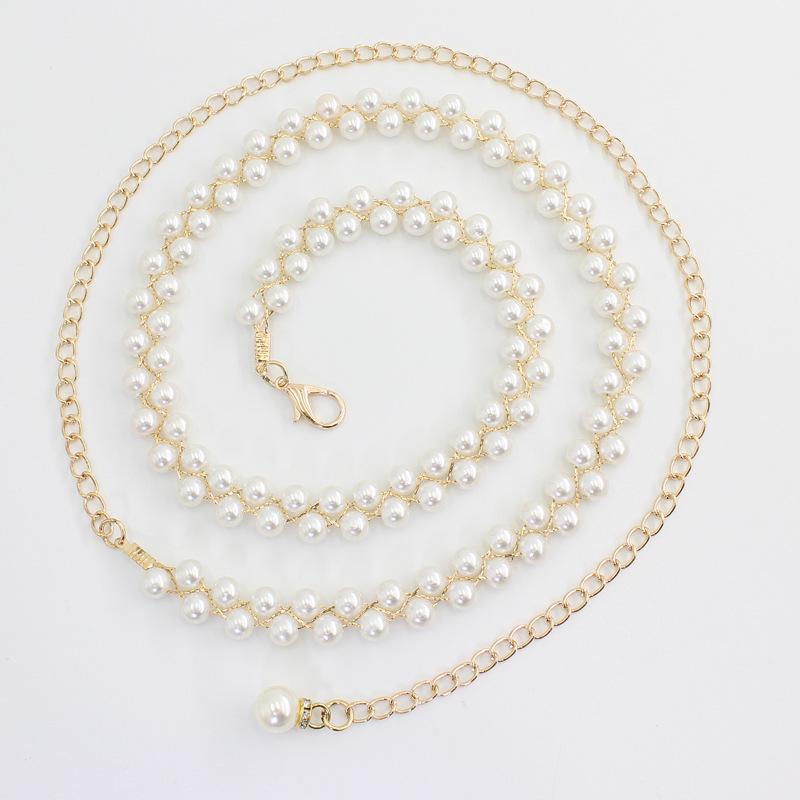 Регулировка крючком Жемчужная поясная цепочка Женская декоративная поясная цепочка для платья Маленький ароматный ветер Тонкий ремень Сладкая цепочка 2 цвета на выбор