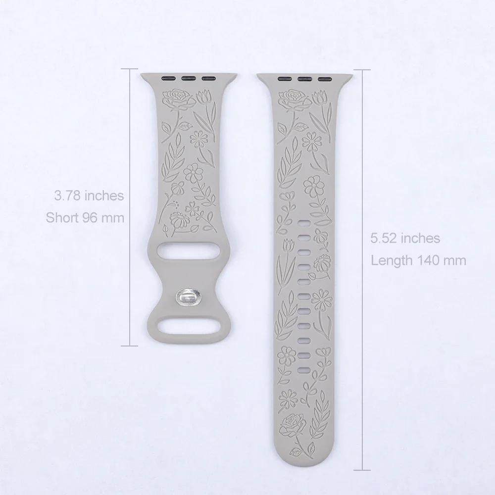 Ремешок с гравировкой и цветочным узором для Apple Watch Band Ultra 2 49/ 46/ 45/ 44/ 40/ 42 мм, браслет IWatch Series 10 9 8 7 6 SE 5 4