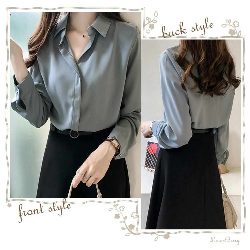 Long Thick Skipper 18202 Looks Going Stand Collar 18202 [Luna Berry] Blouse, Sleeve, Beautiful, Shirt, Office, Women's, (XL, Black) Chorus, Neat, Out,
