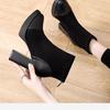 Women's High-Heel Platform Stretch Boots: Autumn/Winter Fashion, Ankle-Length, Thick Sole, Spliced Design.